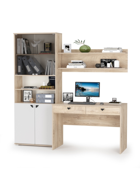 КР100 Бостон № 37, цвет дуб эндгрейн элегантный/фасады МДФ милк рикамо софт, 13.156+12.69+09.132, ШхГхВ 192х57,2х194,4 см., универсальная сборка