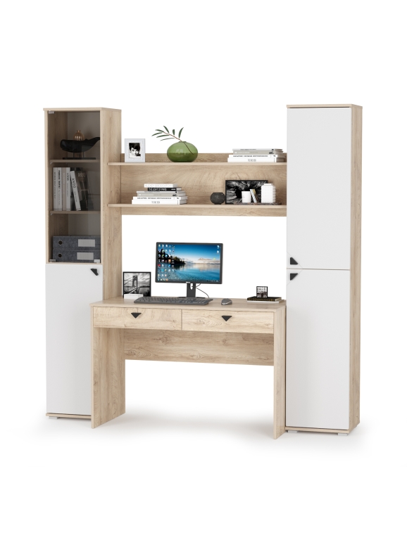 КР100 Бостон № 41, цвет дуб эндгрейн элегантный/фасады МДФ милк рикамо софт, 13.155+12.69+09.132+13.154, ШхГхВ 192,4х57,2х194,4 см., ун. сборка