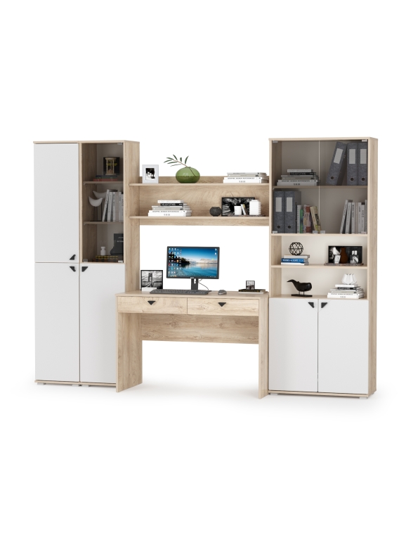 КР100 Бостон № 44, цвет дуб эндгрейн элегантный/фасады МДФ милк рикамо софт, 13.154+13.155+12.69+09.132+13.156, ШхГхВ 269,2х57,2х194,4 см., ун. сборка