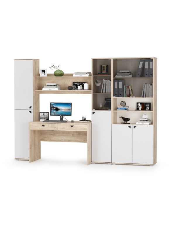 КР100 Бостон № 45, цвет дуб эндгрейн элегантный/фасады МДФ милк рикамо софт, 13.154+12.69+09.132+13.155+13.156, ШхГхВ 269,2х57,2х194,4 см., ун. сборка