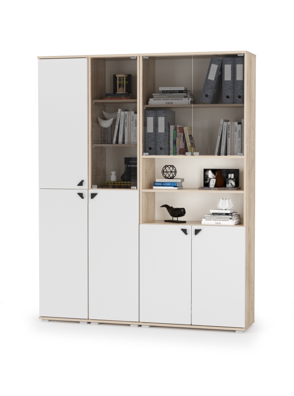 КР100 Бостон № 48, цвет дуб эндгрейн элегантный/фасады МДФ милк рикамо софт, 13.154+13.155+13.156, ШхГхВ 154х35,1х194,4 см., универсальная сборка