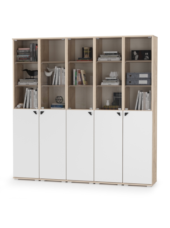 КР100 Бостон № 49, цвет дуб эндгрейн элегантный/фасады МДФ милк рикамо софт, 13.155+13.155+13.155+13.155+13.155, ШхГхВ 193х35,1х194,4 см., ун. сборка