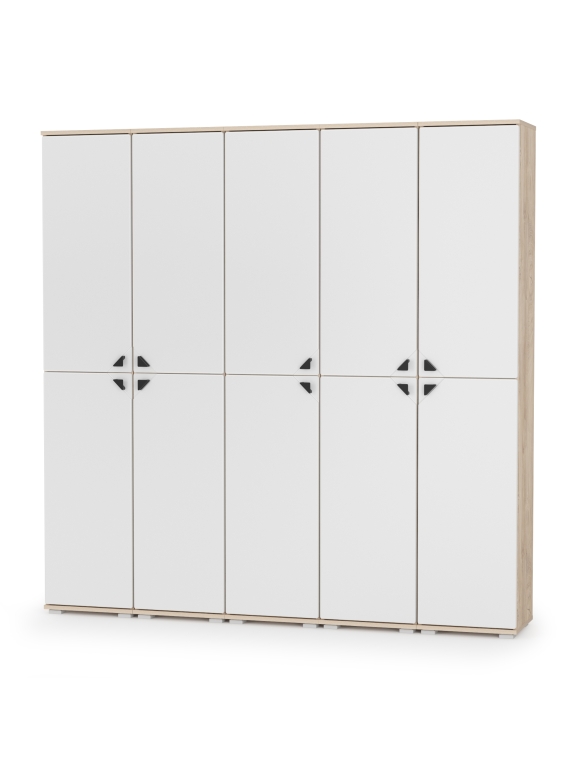 КР100 Бостон № 50, цвет дуб эндгрейн элегантный/фасады МДФ милк рикамо софт, 13.154+13.154+13.154+13.154+13.154, ШхГхВ 193х35,1х194,4 см., ун. сборка