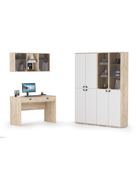 КР100 Бостон № 53, дуб эндгрейн элегантный/фасады МДФ милк рикамо софт, 12.69+10.51+13.154+13.154+13.155+13.155, ШхГхВ 269,6х57,2х194,4 см., ун. сб.