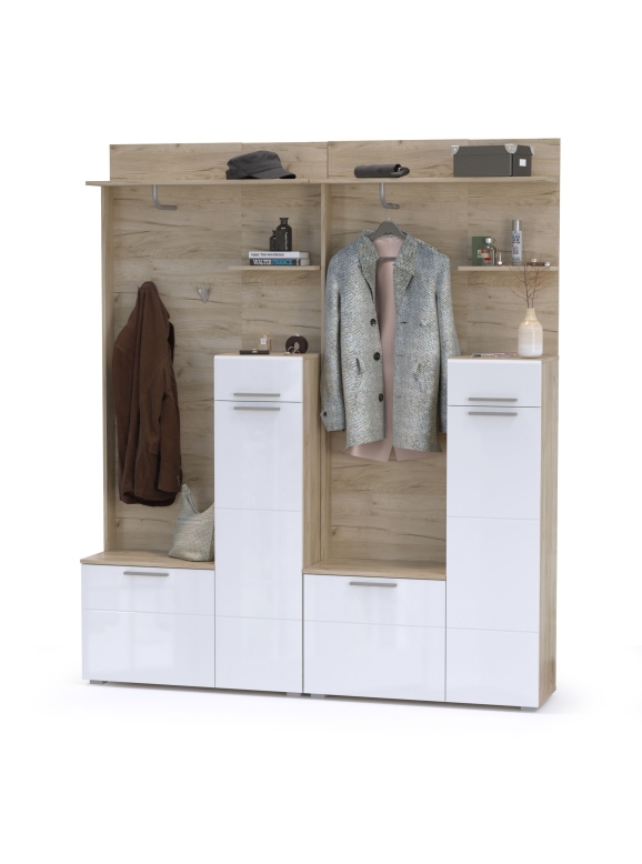 Лайн Прихожая № 02, цвет дуб крафт серый/фасады МДФ белый глянец, ШхГхВ 179,6х35,1х210 см., НЕ универсальная сборка