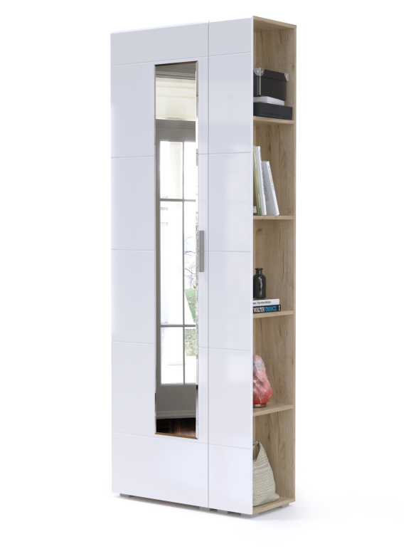 Лайн Прихожая № 04, цвет дуб крафт серый/фасады МДФ белый глянец, ШхГхВ 77х35х210 см., универсальная сборка