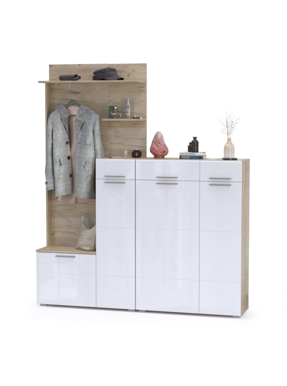 Лайн Прихожая № 05, цвет дуб крафт серый/фасады МДФ белый глянец, ШхГхВ 179,8х35,1х210 см., НЕ универсальная сборка