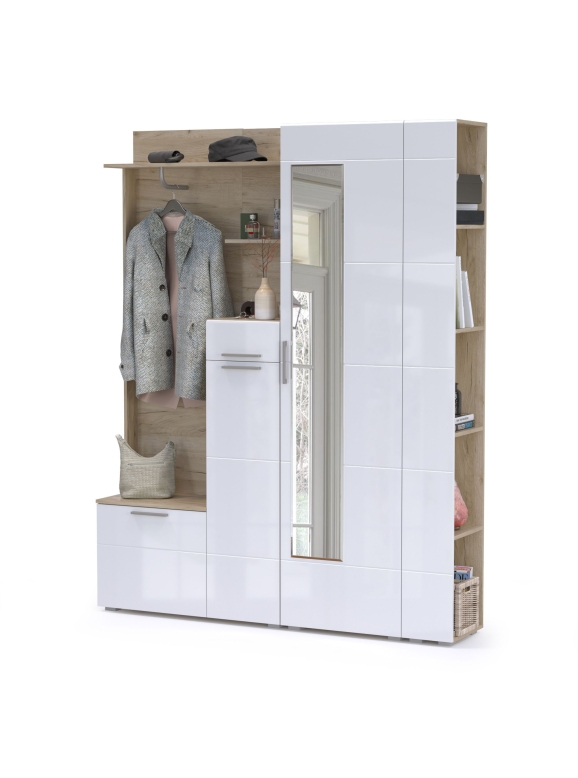 Лайн Прихожая № 08, цвет дуб крафт серый/фасады МДФ белый глянец, ШхГхВ 166,8х35,1х210 см., НЕ универсальная сборка