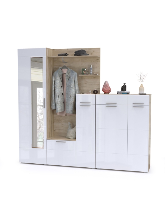 Лайн Прихожая № 10, цвет дуб крафт серый/фасады МДФ белый глянец, ШхГхВ 234,8х35,1х210 см., НЕ универсальная сборка