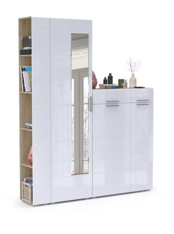 Лайн Прихожая № 12, цвет дуб крафт серый/фасады МДФ белый глянец, ШхГхВ 167х35х210 см., универсальная сборка