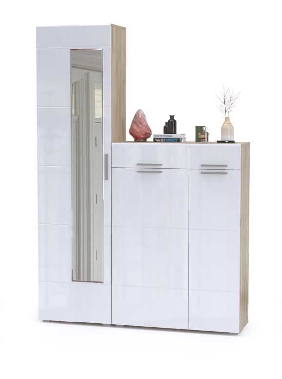 Лайн Прихожая № 13, цвет дуб крафт серый/фасады МДФ белый глянец, ШхГхВ 145х35х210 см., универсальная сборка