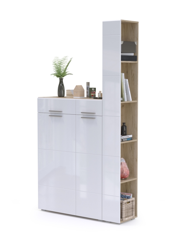 Лайн Прихожая № 14, цвет дуб крафт серый/фасады МДФ белый глянец, ШхГхВ 112х35х210 см., универсальная сборка