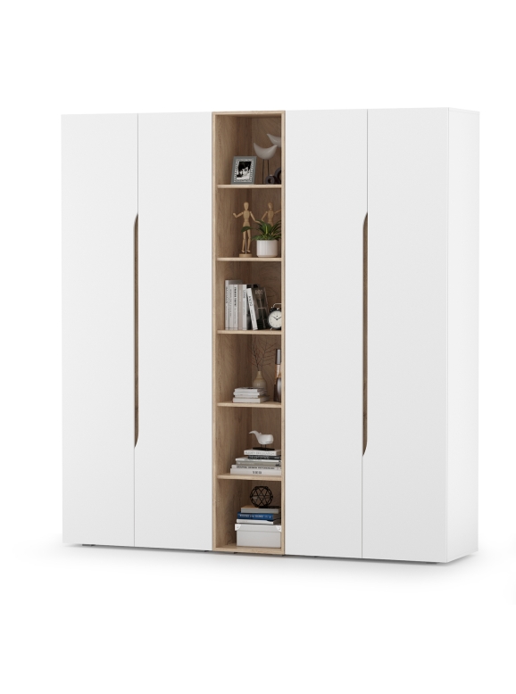 Муссон 13.198 Шкаф + 13.349 Стеллаж + 13.198 Шкаф, цвет белый/дуб эндгрейн элегантный, ШхГхВ 215х52,3х229,8 см., НЕ универсальная сборка