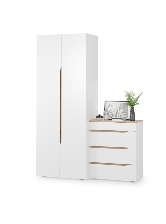Муссон 13.198 Шкаф двухстворчатый + 13.97 Комод, цвет белый/дуб эндгрейн элегантный, ШхГхВ 164,6х52,3х229,8 см., НЕ универсальная сборка