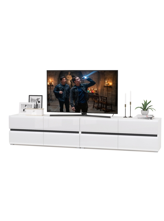 Сидней 13.63 + 13.63 Тумба под ТВ, цвет корпус: белый/чёрный/фасады: МДФ белый глянец, ШхГхВ 259,8х41,3х52,4 см.