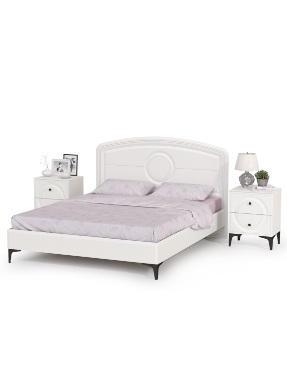 Валенсия Спальня 11.36.01 Кровать + ортопед + две 13.291 Тумбы, цвет ЛДСП белый шагрень/МДФ белый шагрень, ШхГхВ 270х204х115,3 см, 1600х2000 мм., б/м