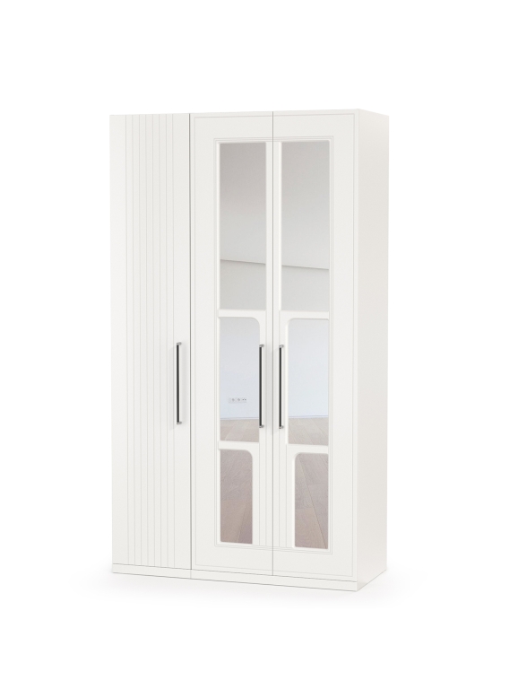 Валенсия Спальня Шкаф для одежды 3-х створчатый с зеркалами, цвет ЛДСП белый шагрень/МДФ белый шагрень, ШхГхВ 126х54,2х225,3 см., универсальная сборка