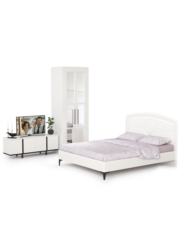 Валенсия Спальня № 25, цвет ЛДСП белый шагрень/чёрный/МДФ белый шагрень, ортопед есть, сп. м. 1600х2000 мм., б/м