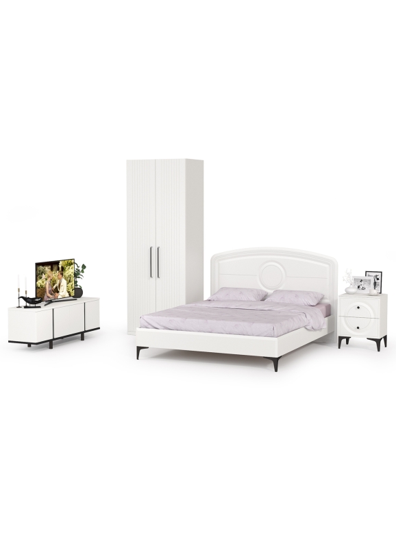 Валенсия Спальня № 35, цвет ЛДСП белый шагрень/чёрный/МДФ белый шагрень, ортопед есть, сп. м. 1600х2000 мм., б/м