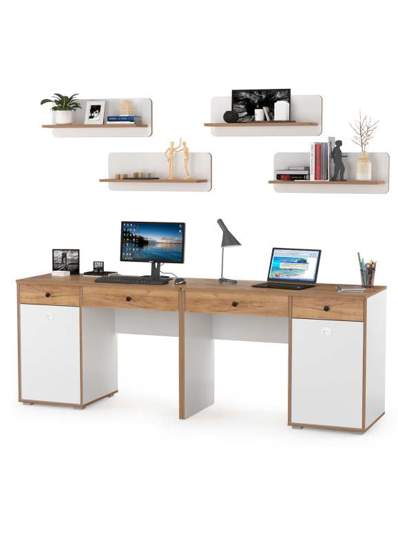 Вуди Компоновка № 02, цвет белый премиум/дуб крафт золотой, ШхГхВ 220х52,7х180 см., универсальная сборка