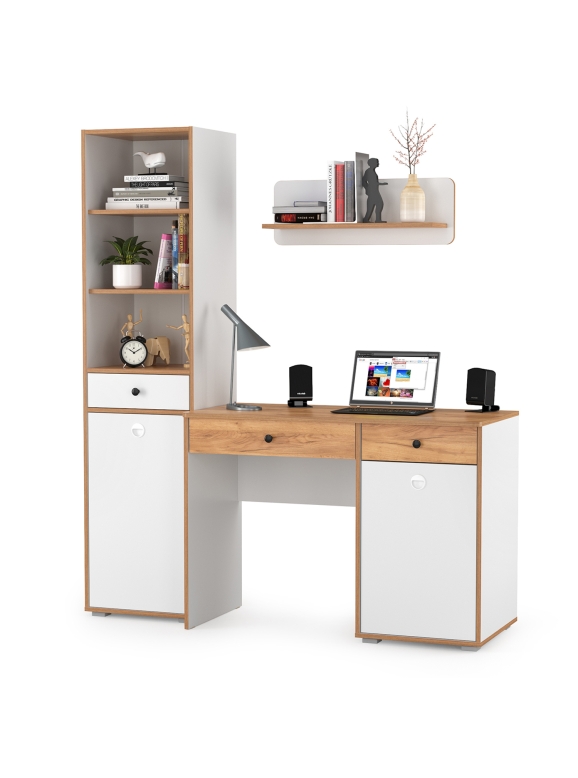 Вуди Компоновка № 03, цвет белый премиум/дуб крафт золотой, ШхГхВ 155х52,7х180,3 см., универсальная сборка