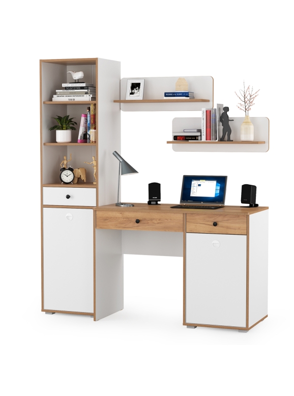 Вуди Компоновка № 04, цвет белый премиум/дуб крафт золотой, ШхГхВ 155х52,7х180,3 см., универсальная сборка