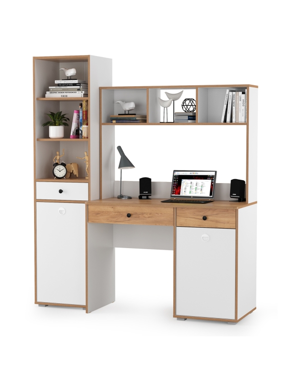 Вуди Компоновка № 05, цвет белый премиум/дуб крафт золотой, ШхГхВ 155х52,7х180,3 см., универсальная сборка