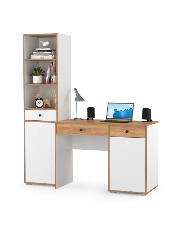 Вуди Компоновка № 06, цвет белый премиум/дуб крафт золотой, ШхГхВ 155х52,7х180,3 см., универсальная сборка