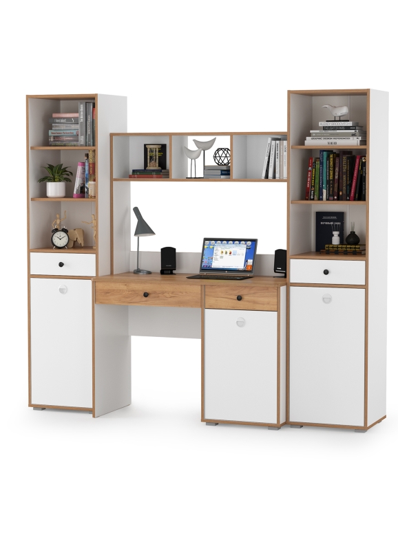 Вуди Компоновка № 07, цвет белый премиум/дуб крафт золотой, ШхГхВ 200х52,7х180,3 см., универсальная сборка