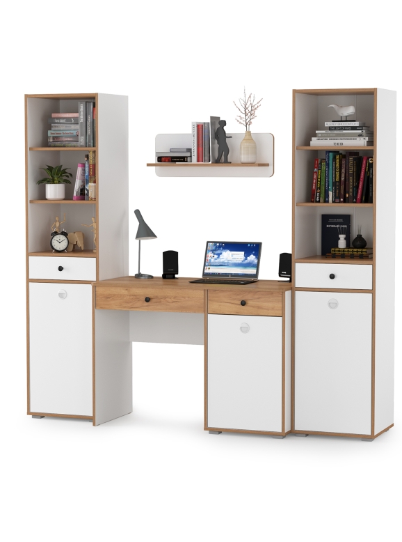 Вуди Компоновка № 08, цвет белый премиум/дуб крафт золотой, ШхГхВ 200х52,7х180,3 см., универсальная сборка