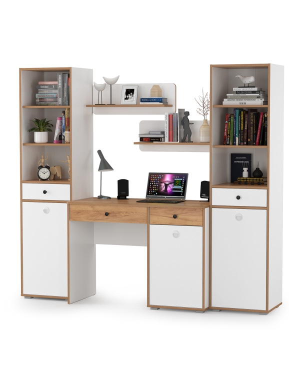 Вуди Компоновка № 09, цвет белый премиум/дуб крафт золотой, ШхГхВ 200х52,7х180,3 см., универсальная сборка