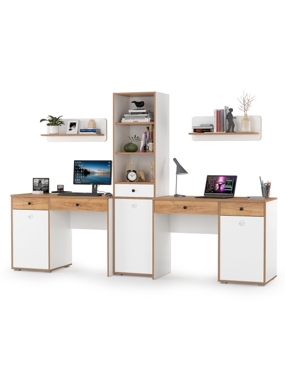 Вуди Компоновка № 11, цвет белый премиум/дуб крафт золотой, ШхГхВ 265х52,7х180,3 см., универсальная сборка