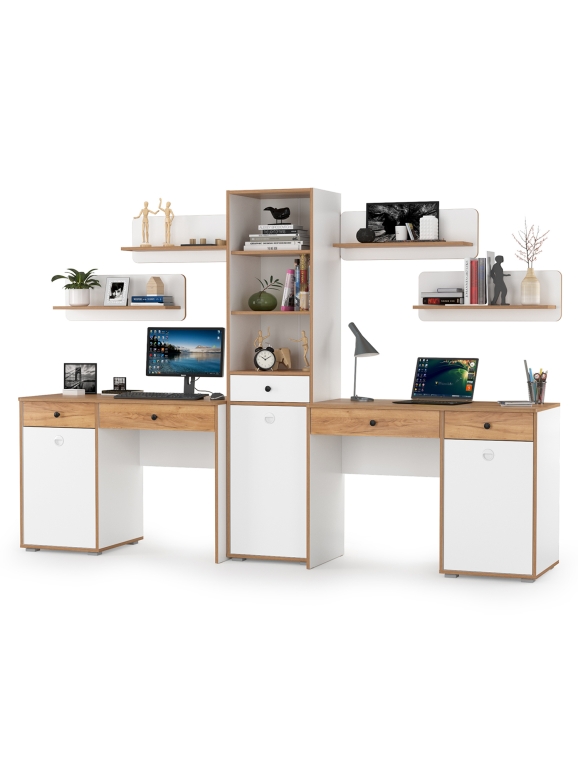 Вуди Компоновка № 12, цвет белый премиум/дуб крафт золотой, ШхГхВ 265х52,7х180,3 см., универсальная сборка