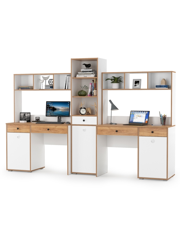 Вуди Компоновка № 13, цвет белый премиум/дуб крафт золотой, ШхГхВ 265х52,7х180,3 см., универсальная сборка