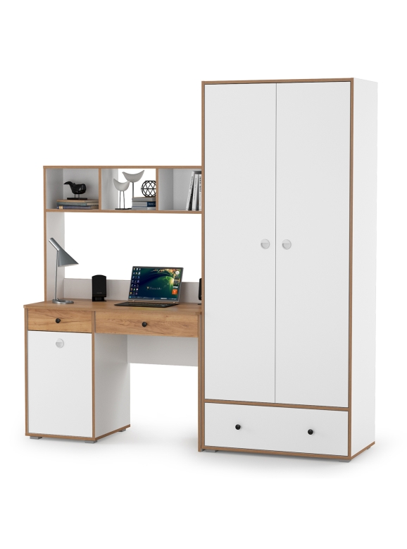 КР100 Вуди Компоновка № 20, цвет белый премиум/дуб крафт золотой, ШхГхВ 196х52,7х205 см., универсальная сборка