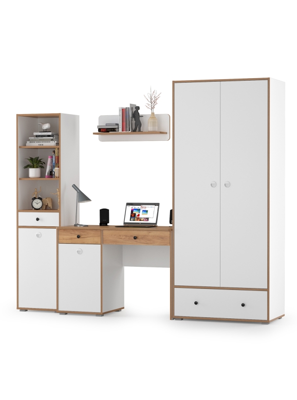 КР100 Вуди Компоновка № 22, цвет белый премиум/дуб крафт золотой, ШхГхВ 241х52,7х205 см., универсальная сборка