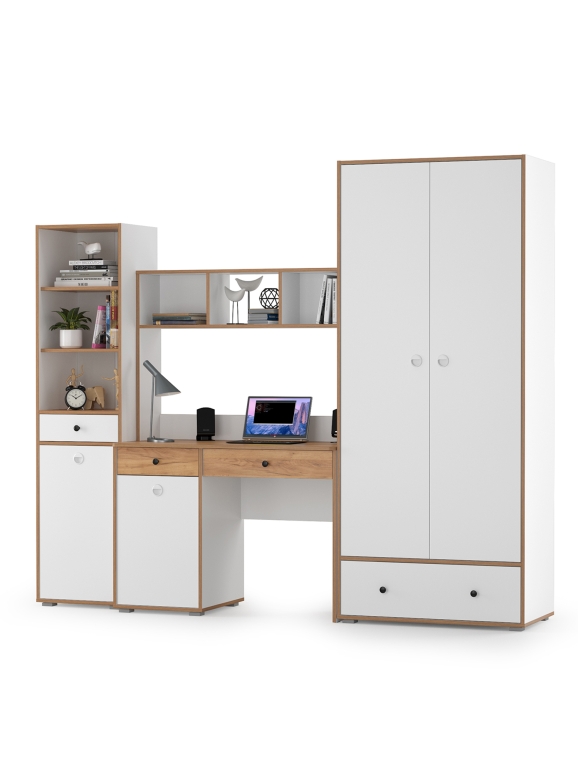 КР100 Вуди Компоновка № 24, цвет белый премиум/дуб крафт золотой, ШхГхВ 241х52,7х205 см., универсальная сборка