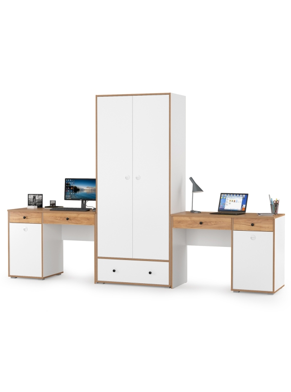 КР100 Вуди Компоновка № 25, цвет белый премиум/дуб крафт золотой, ШхГхВ 306х52,7х205 см., универсальная сборка