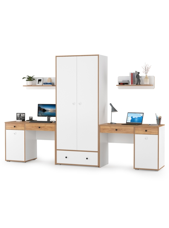 КР100 Вуди Компоновка № 26, цвет белый премиум/дуб крафт золотой, ШхГхВ 306х52,7х205 см., универсальная сборка