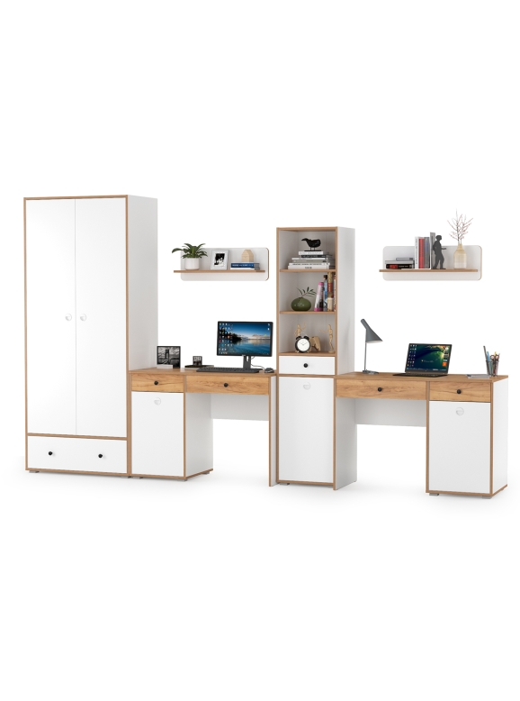 КР100 Вуди Компоновка № 30, цвет белый премиум/дуб крафт золотой, ШхГхВ 351х52,7х205 см., универсальная сборка