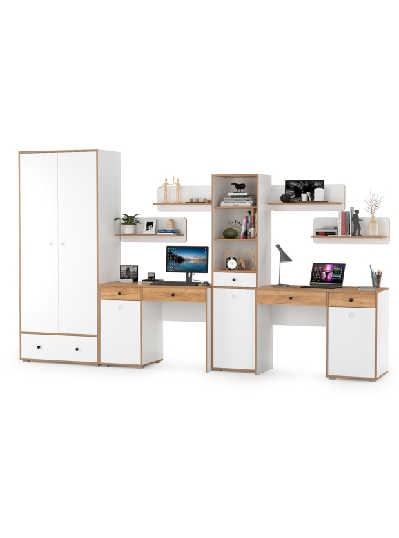 КР100 Вуди Компоновка № 31, цвет белый премиум/дуб крафт золотой, ШхГхВ 351х52,7х205 см., универсальная сборка