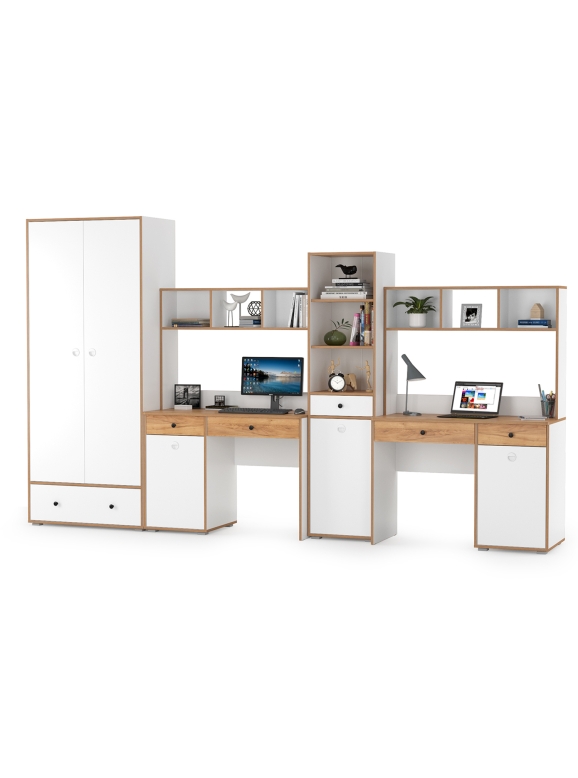 КР100 Вуди Компоновка № 32, цвет белый премиум/дуб крафт золотой, ШхГхВ 351х52,7х205 см., универсальная сборка