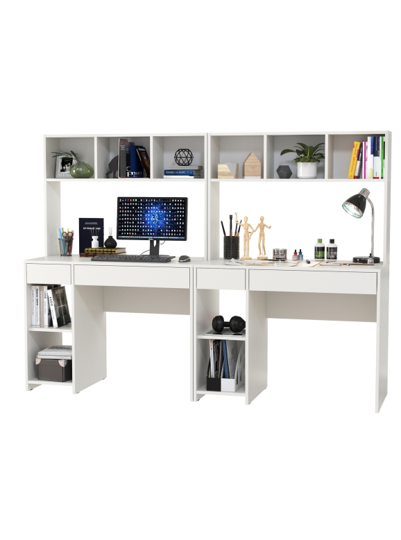 Стол компьютерный Комфорт 12.77F + Стол компьютерный Комфорт 12.77F, цвет белый шагрень, ШхГхВ 200х49,8х147 см., универсальная сборка