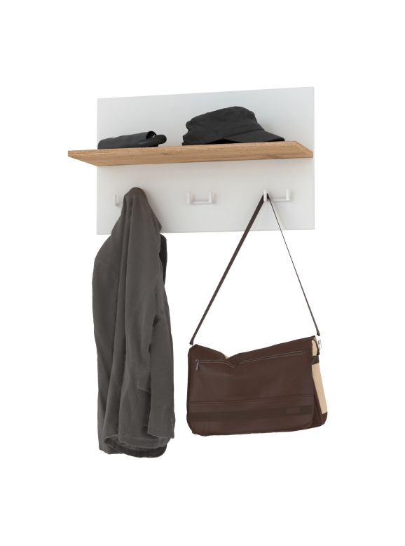 Октава 15.14.01 Вешалка, цвет белый шагрень/дуб крафт золотой, ШхГхВ 64,7х23,6х40 см.