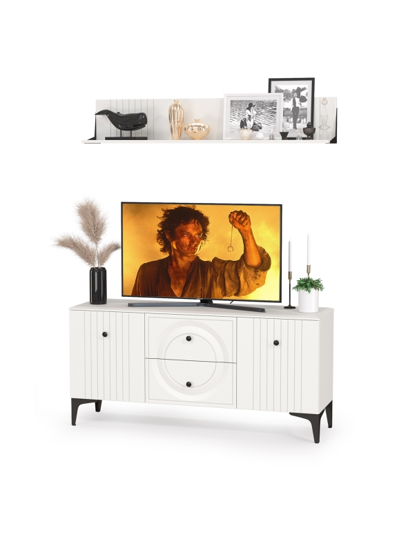 Валенсия Гостиная № 050, цвет ЛДСП белый шагрень/МДФ белый шагрень, ШхГхВ 133,1х38,3х180 см.