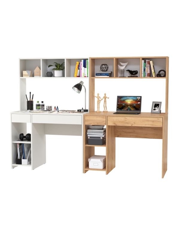 КР100 Стол компьютерный Комфорт 12.77F + Стол компьютерный Комфорт 12.77F, цвет белый шагрень/дуб крафт золотой, ШхГхВ 200х49,8х147 см., универс