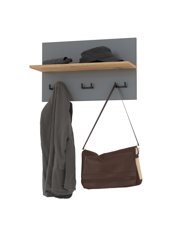 Октава 15.14.01 Вешалка, цвет серый графит/дуб крафт золотой, ШхГхВ 64,7х23,6х40 см.