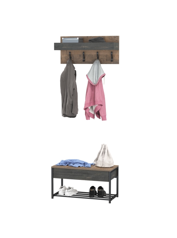 Трувор 13.241.03 Тумба для обуви + 15.04 Вешалка, цвет дуб гранж песочный/интра, ШхГхВ 80х36,6х195 см.