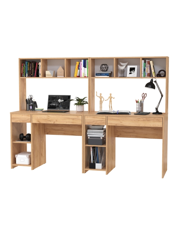 КР100 Стол компьютерный Комфорт 12.77F + Стол компьютерный Комфорт 12.77F, цвет дуб крафт золотой, ШхГхВ 200х49,8х147 см., универсальная сборка