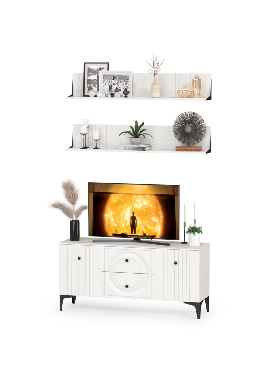 Валенсия Гостиная № 051, цвет ЛДСП белый шагрень/МДФ белый шагрень, ШхГхВ 133,1х38,3х210 см.